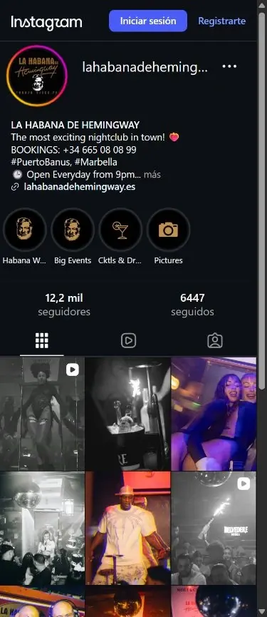 Captura real del perfil y publicaciones de La Habana de Hemingway